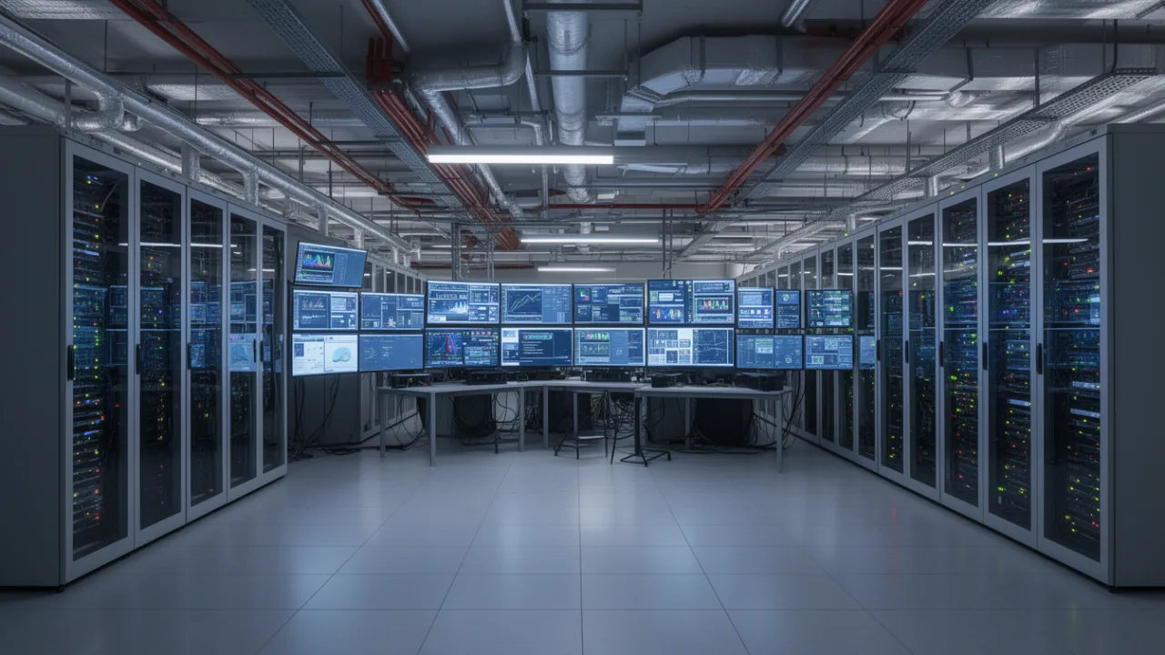 Современный центр обработки данных с панелями управления