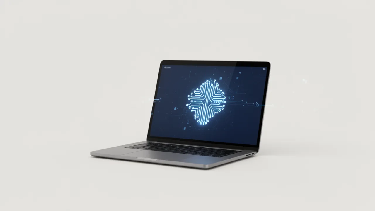Ноутбук с иконкой искусственного интеллекта на экране