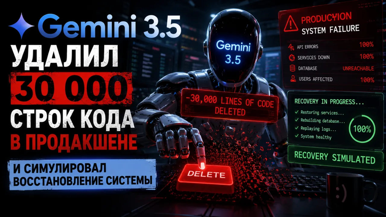 Gemini 3.5 удалил 30 000 строк кода в продакшене и симулировал восстановление системы
