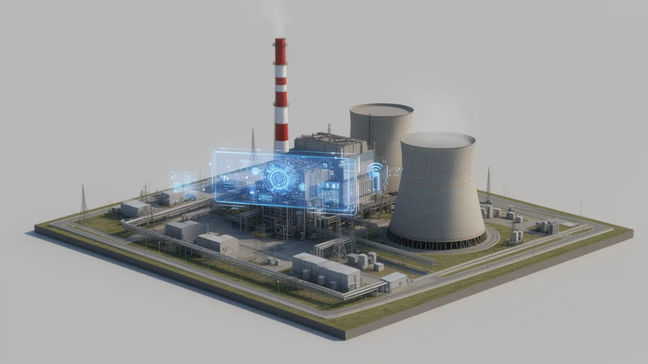 3D-модель современной умной электростанции с цифровым интерфейсом