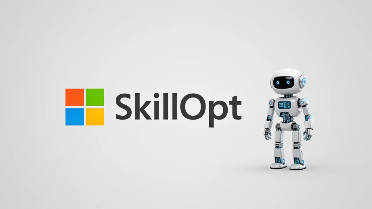 Логотип SkillOpt и белый футуристичный робот