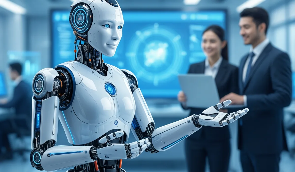 Humanoid Robot in Office with Business Professionals