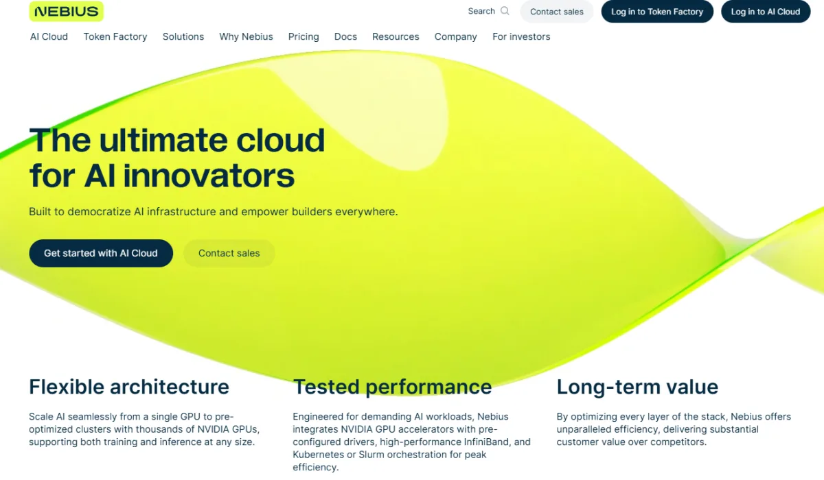 Скриншот главной страницы сайта nebius.com