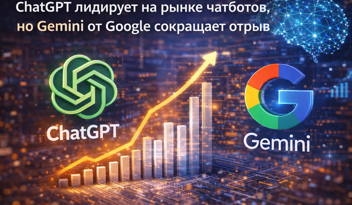 ChatGPT лидирует на рынке чатботов, но Gemini от Google сокращает отрыв