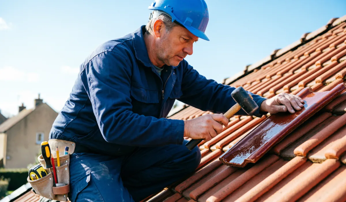 Кровельщик за работой