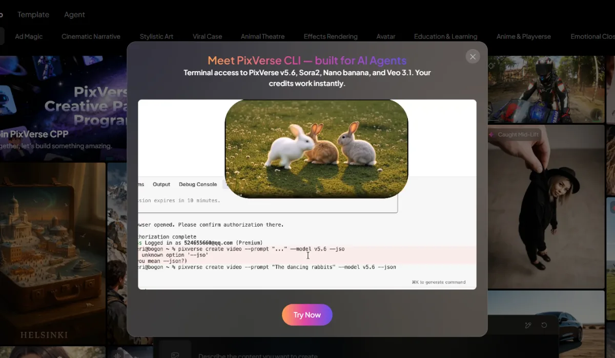Презентация PixVerse CLI на главной странице сайта компании