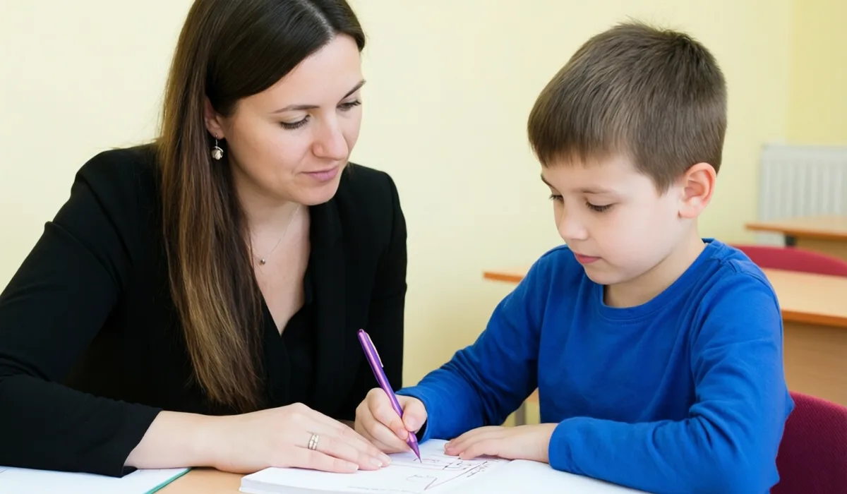 Репетитор занимается с ребенком
