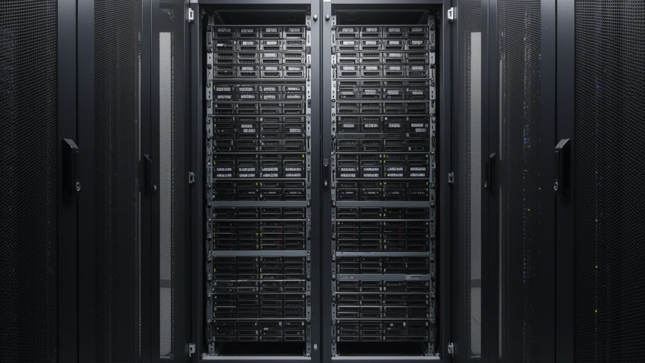 Стойки с серверами в дата-центре