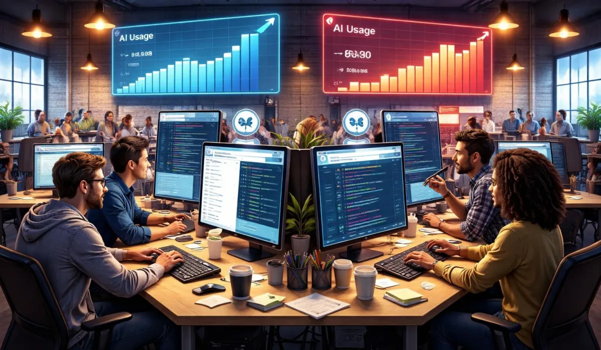 Программисты за работой с AI