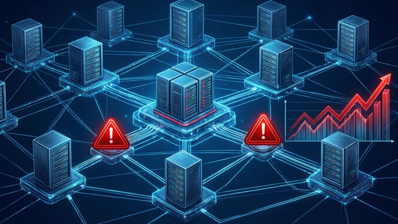Сетевая инфраструктура серверов с предупреждениями и графиком роста