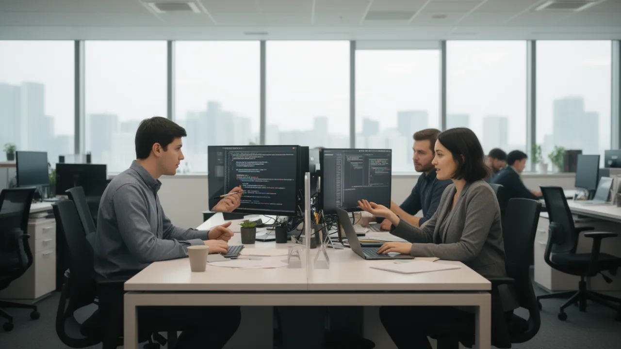 Команда IT-специалистов за работой в современном офисе